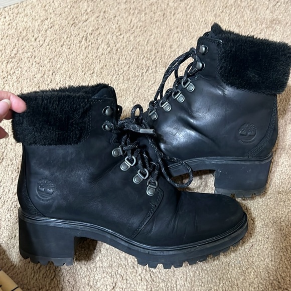 Timberland Kinsley 6 inch Waterproof Boots Black Suede Leather 8.5 Shearling - Picture 6 of 9